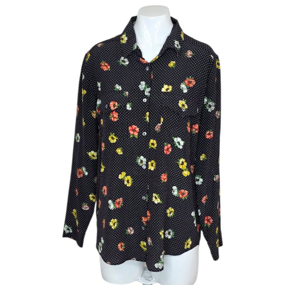 The Kooples 100% Silk Floral Button Up Shirt, Collared, Long Sleeve, Size Small